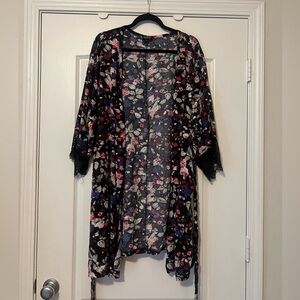 Torrid Black Floral Lace Trim Robe